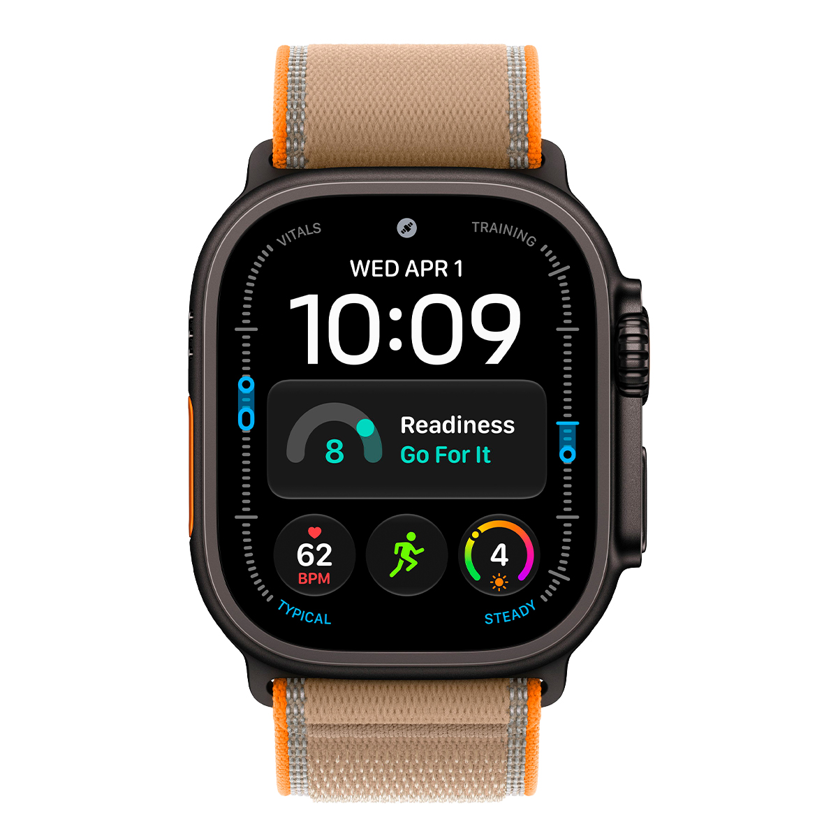 Apple Watch Ultra 4, 49 мм корпус из титана цвета «Black», ремешок Trail Loop цвета «Sand» размера M/L