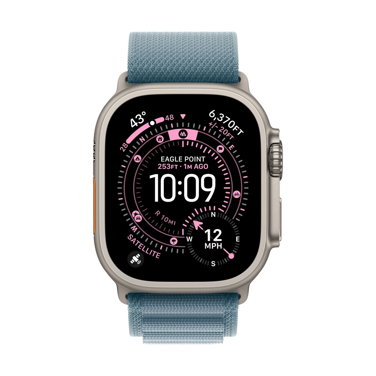 Apple Watch Ultra 3 (2025), 49 мм корпус из титана цвета «Natural», ремешок Alpine Loop размера M цвета «Light Blue»